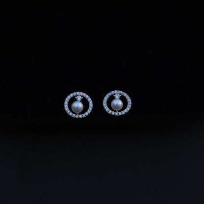 Pave Circle with Pearl Earrings