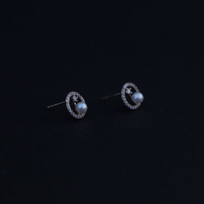 Pave Circle with Pearl Earrings